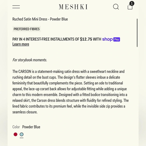 MESHKI | Carson Ruched Satin Mini Dress | Powder Blue | Size: X-Large - Picture 7 of 7